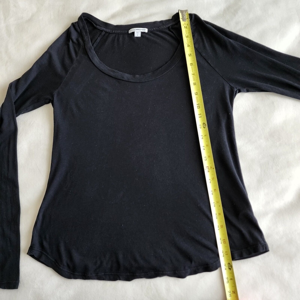 James Perse Size 1 Black Long Sleeve Scoop Neck 100% Cotton Top Shirt Blouse - Picture 11 of 12